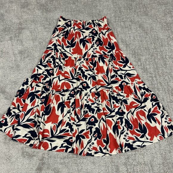 Evy's Tree Skirt Womens Large Tiered Maxi Skirt Red Navy Beige Floral Boho New - Picture 2 of 9